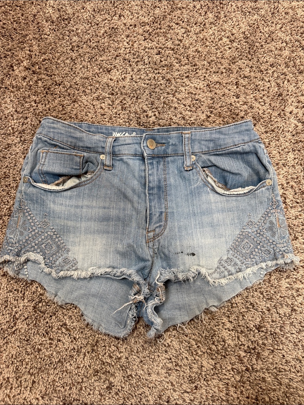 Women’s Light Blue Embroidered Denim Cutoff Shorts